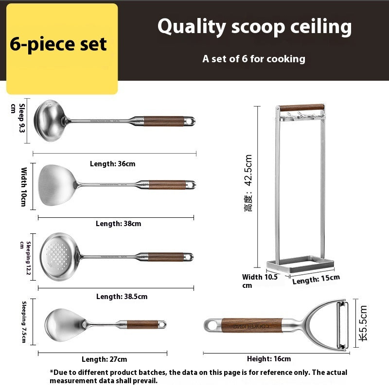 316 Stainless Steel Household Large Cooking Spoon Colander Rosewood Handle Set Rack