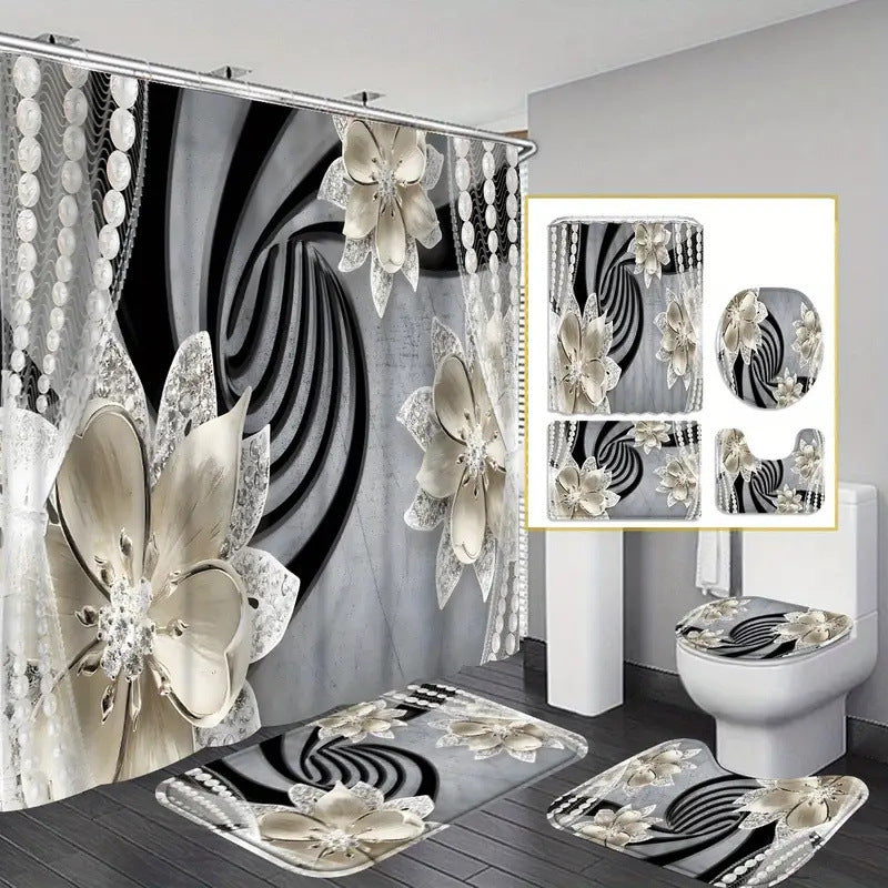 Bathroom Structured Curtain Toilet Floor Mat 3 Pieces