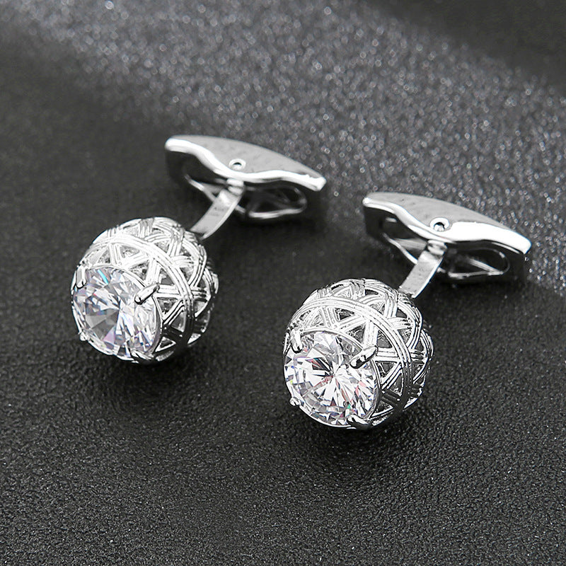 Men's Stylish Round Hollow Crystal Zircon Cufflinks