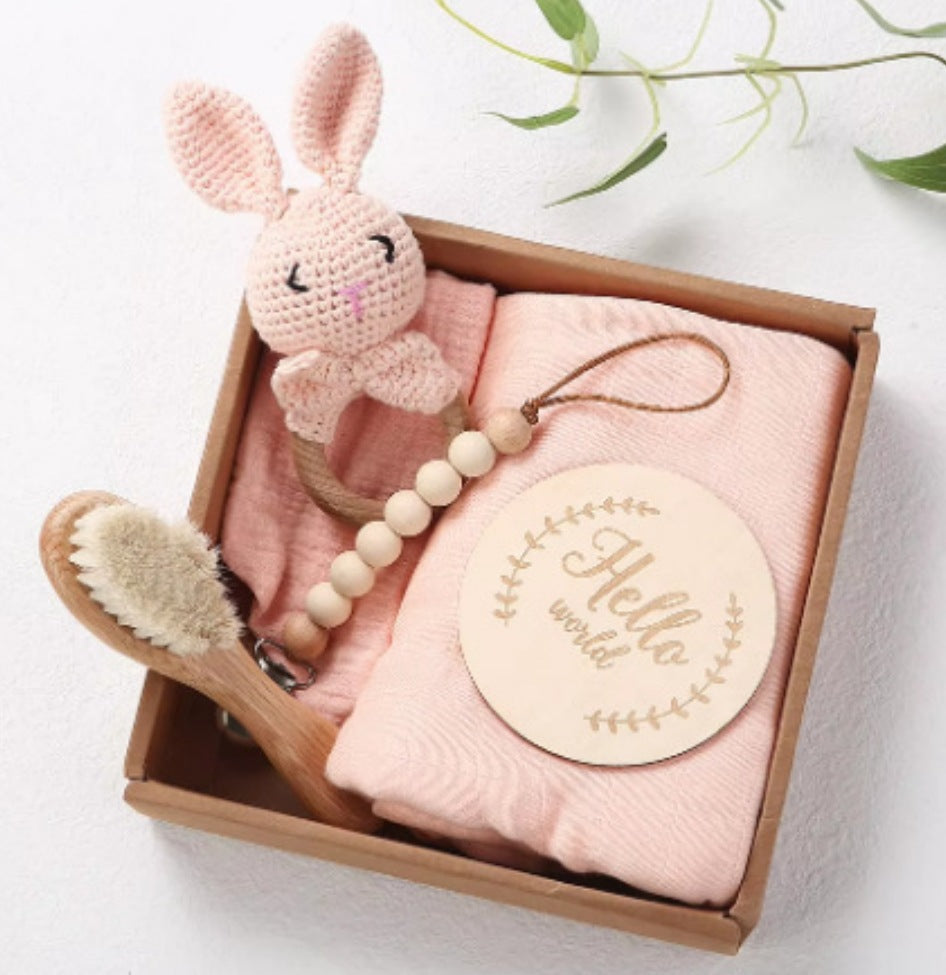 Baby Crochet Wooden Rattle Suit Birth Gift Box Fork Baby Newborn And One Month Old Gift