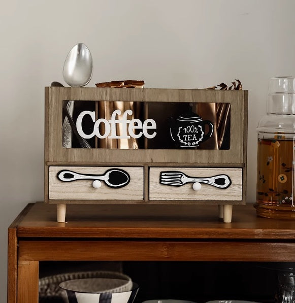 Retro Wood Desktop Small Storage Cabinet Drawer Compartment