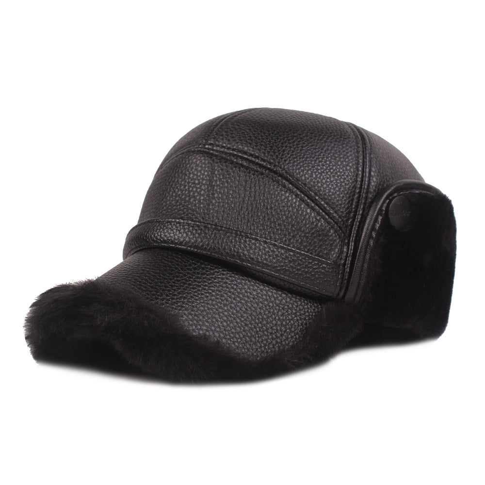Winter Thick Leather Hat Cap with Ear Protection