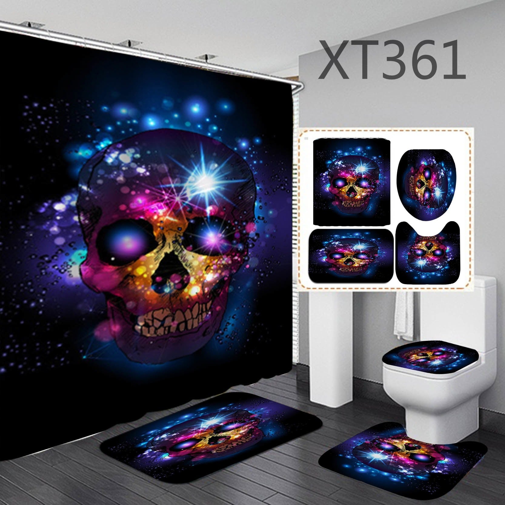 3D digital polyester shower curtain four-piece set