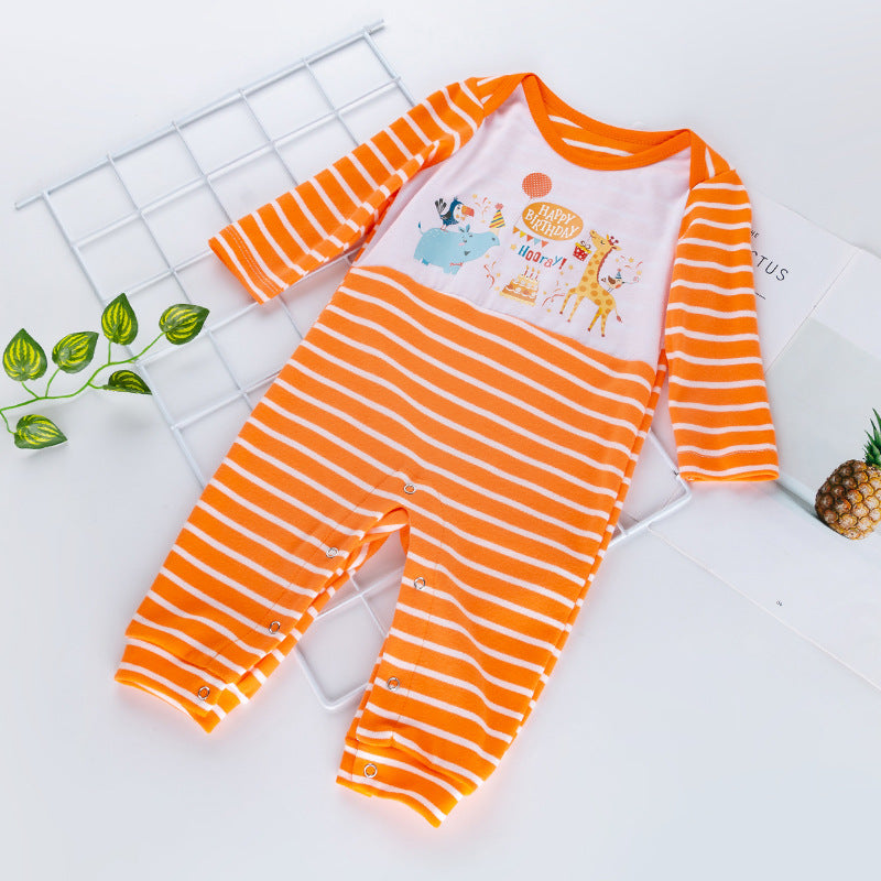 Spring and autumn new baby cotton striped jumpsuit