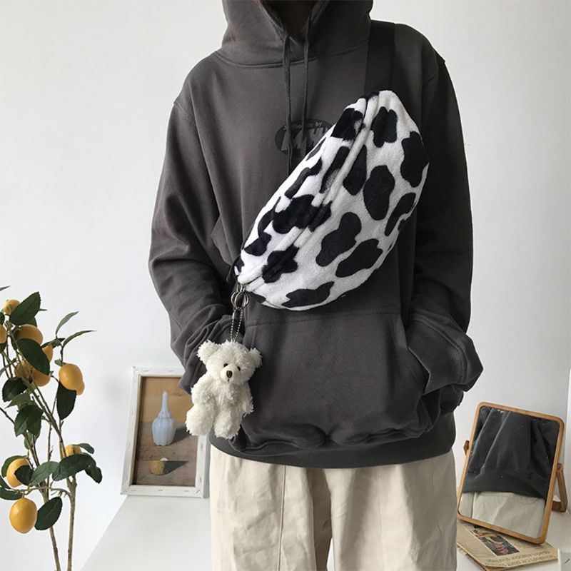 Cow plush all-match small chest bag