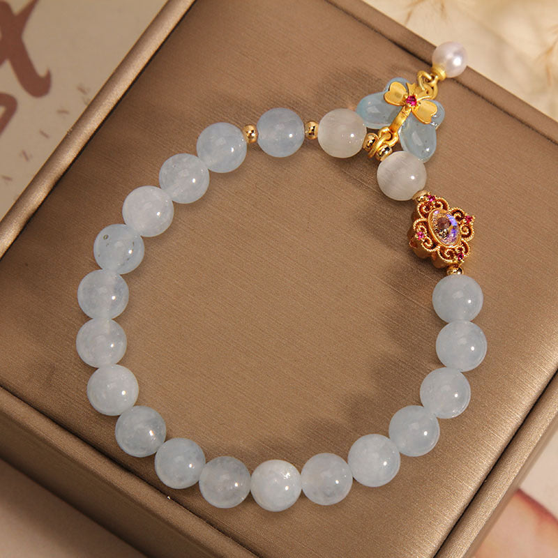 Fashion Butterfly Pendant Aquamarine Bracelet Women