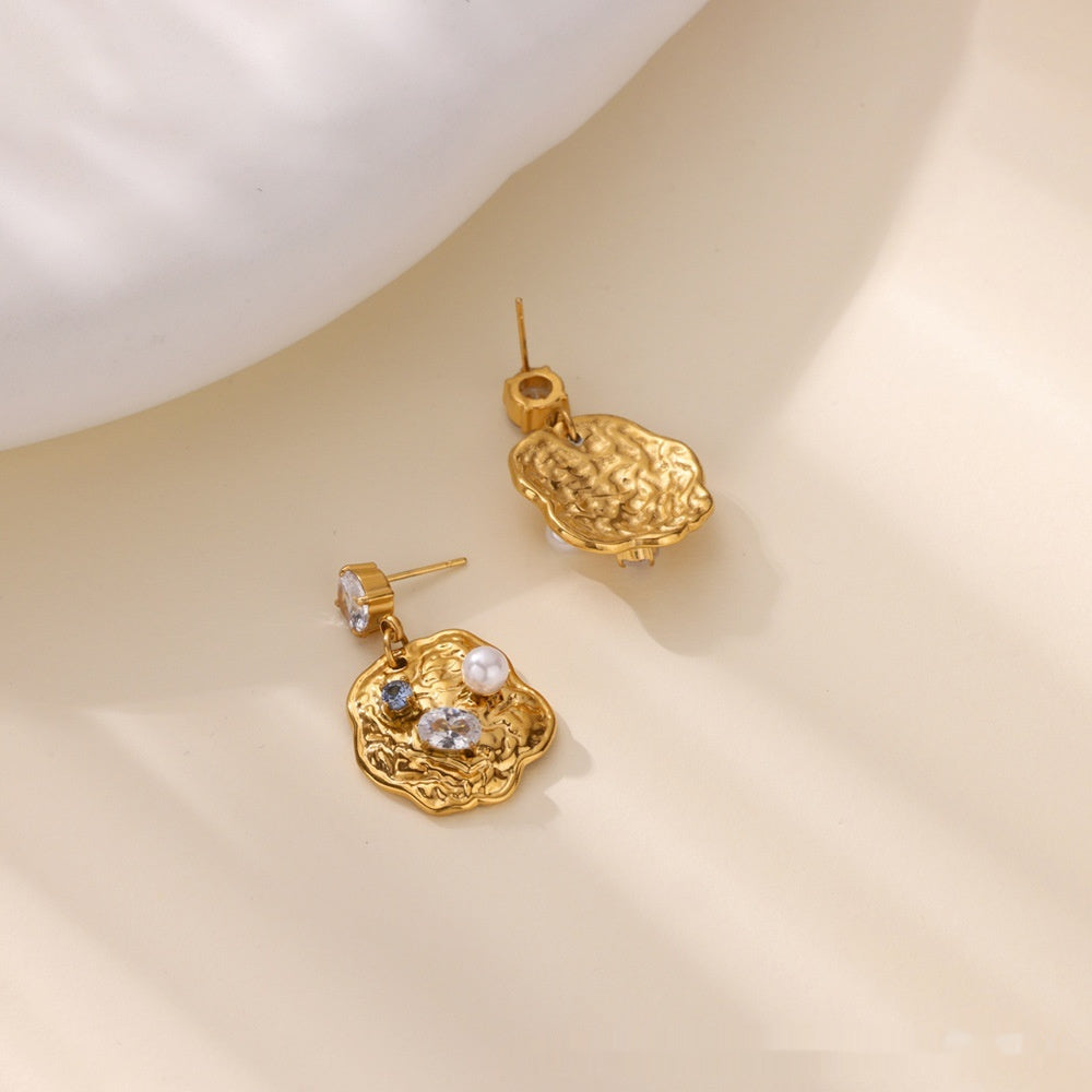 Design Flower Zircon Niche Pearl Earrings
