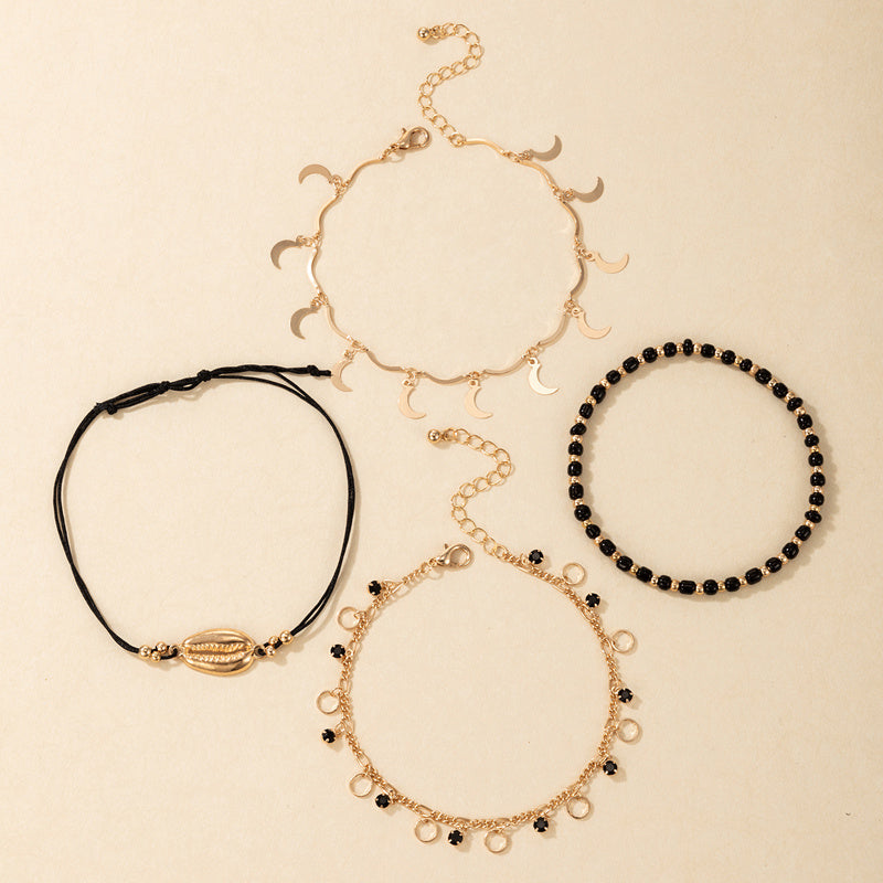 Cheville creuse Coquillage Noir Perle de riz Cercle Multicouche 4 pièces