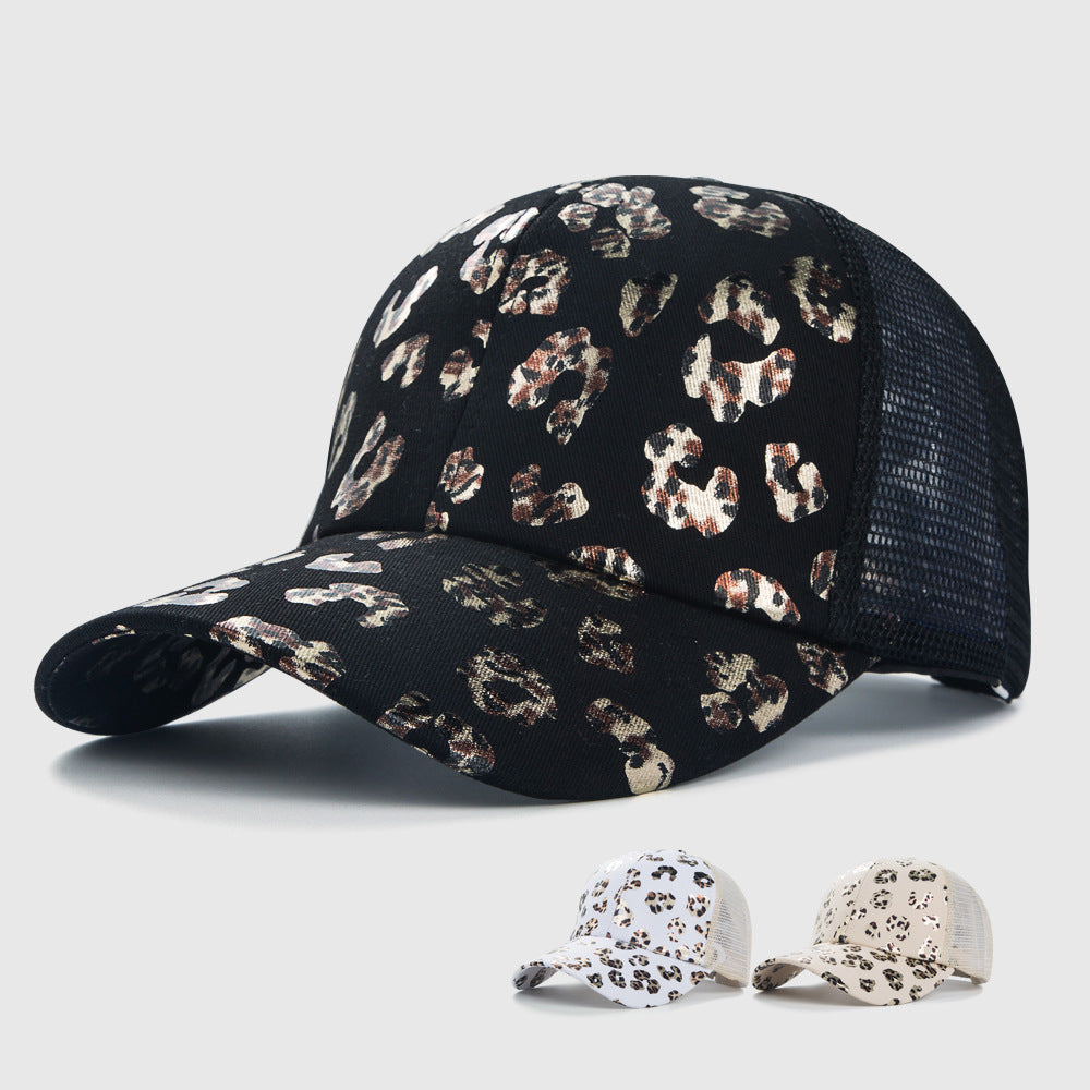 Women's Leopard Print Fashion Mesh Baseball Hat Sun Protection
