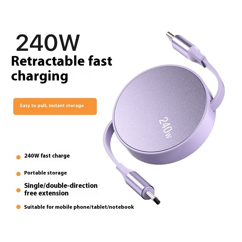 Mobile Phone Data Cable Telescopic 240WPD For 15 Phone Fast Charge Type-c Charging