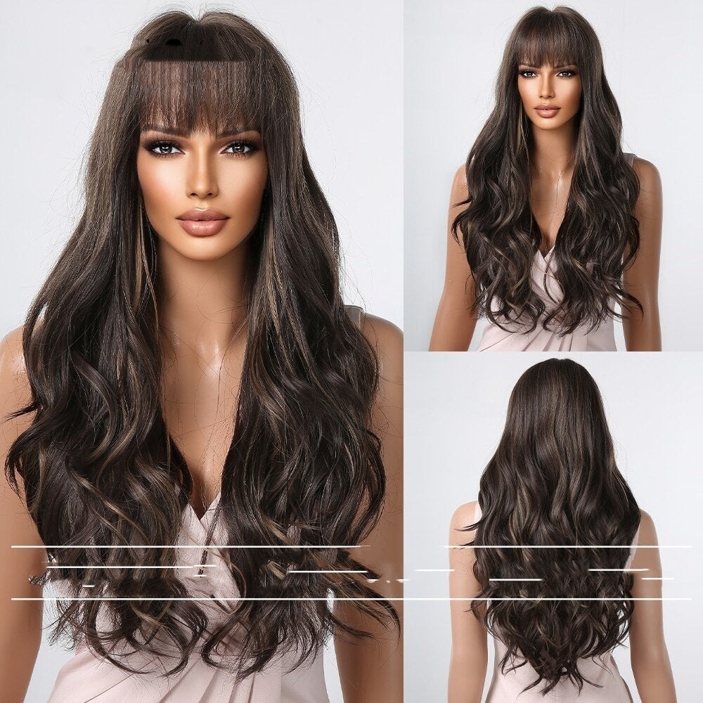 Wig Long Hair Natural Straight Bangs Big Wave