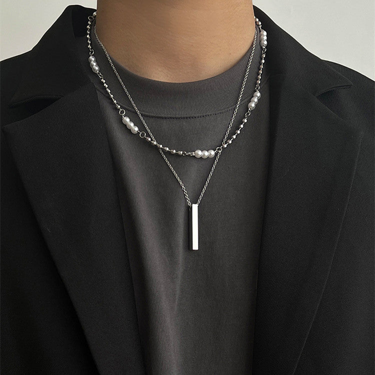 Men's Pearl Necklace Double Layer Pendant Hip Hop