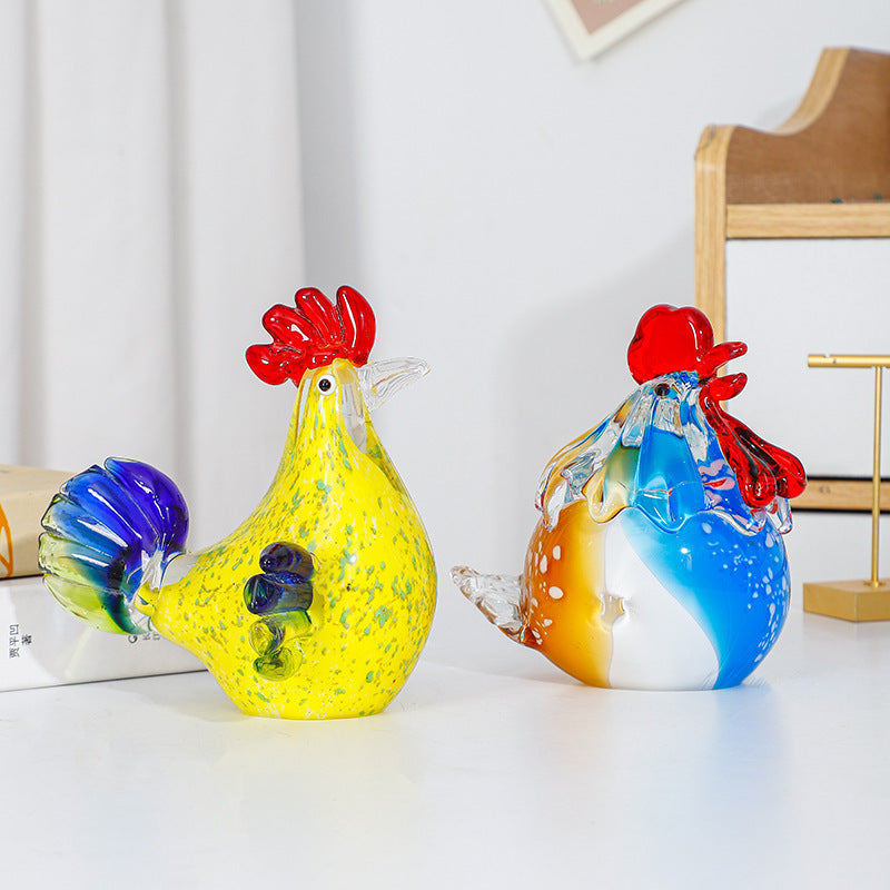 Creative Colorful Glass Rooster Decoration Glass Chicken Desk TV Cabinet Hallway Home Desktop Decorative Crafts