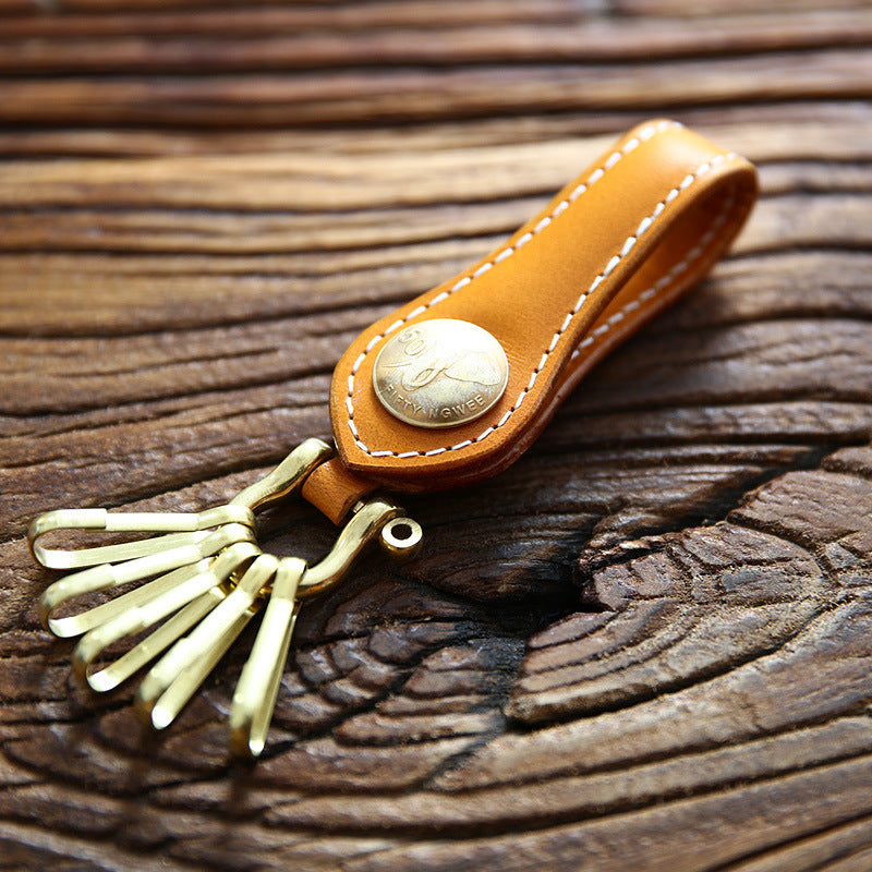 Men's Simple First Layer Leather Leather Keychain