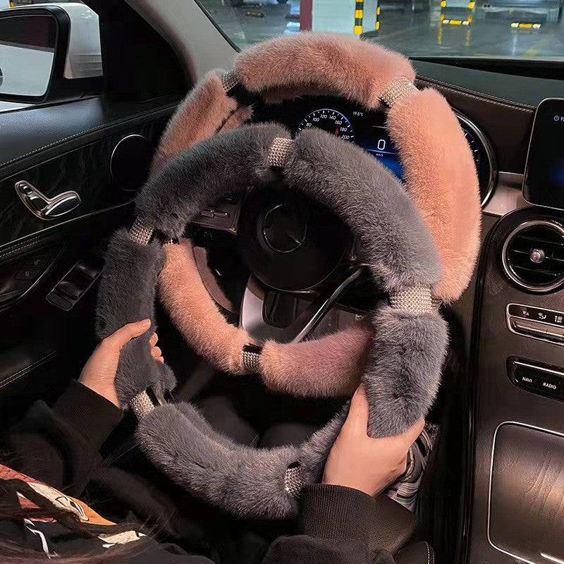 Diamond Studded Plush Car Steering Wheel Cover