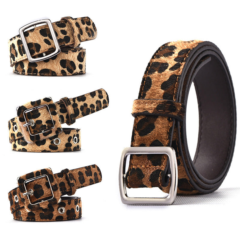 Ceinture léopard à la mode pour femme avec boucle ardillon décorative