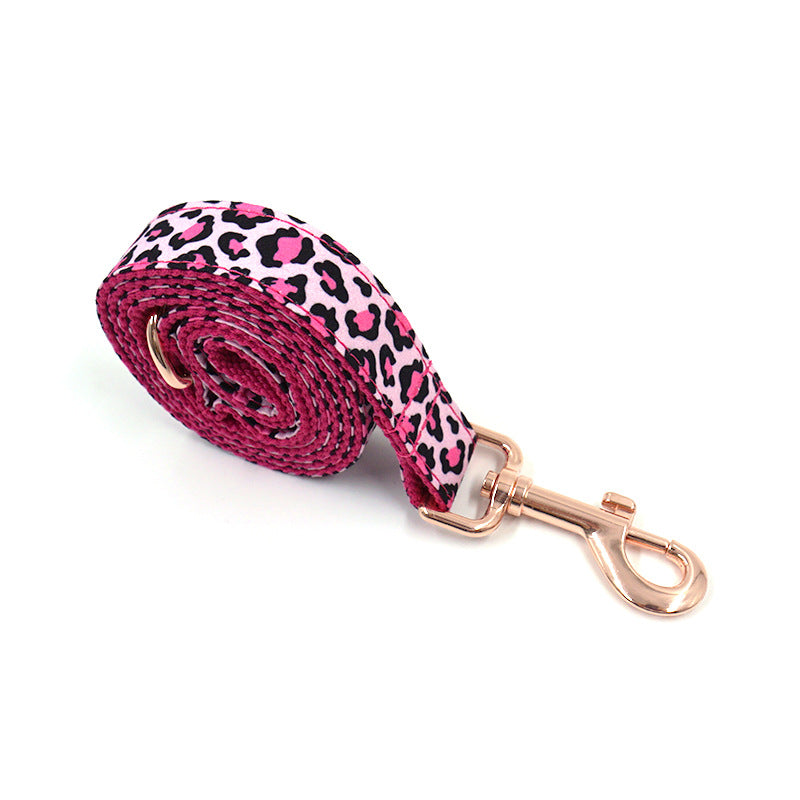 Leopard Print Rose Gold Pet Collar Leash Set Dog Collar Leash