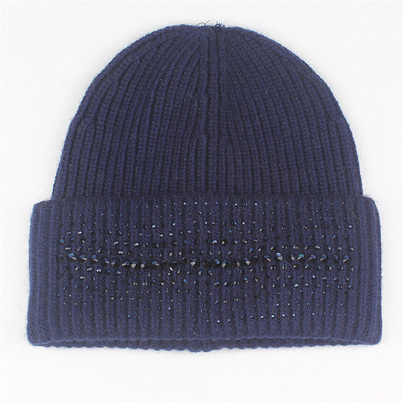 Warm High-End South African Rhinestone Fashion Knitted Pullover Cap