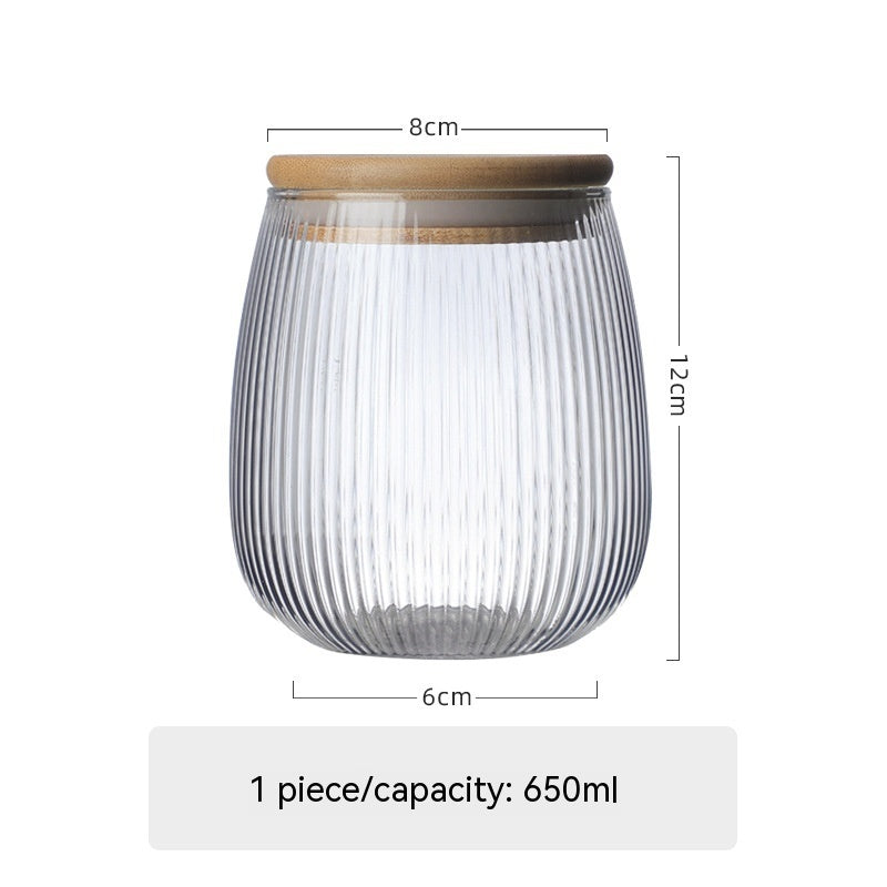 Bocal en verre de rangement scellé avec couvercle en bambou granulaire vertical