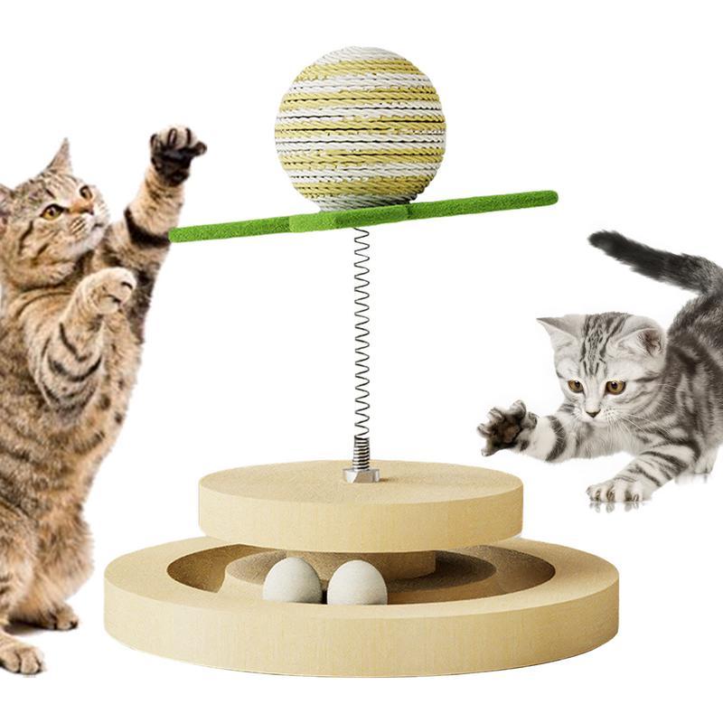 Jouet pour chat à ressorts, tapis à gratter naturel en sisal, jouet interactif pour chaton avec circuit de balle, balle à ressort, jouet automatique pour chat d'intérieur