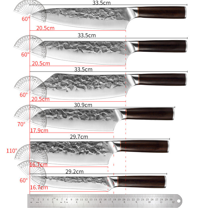 Hand Forged Chef's Knife Hammer Pattern Western Knife Set