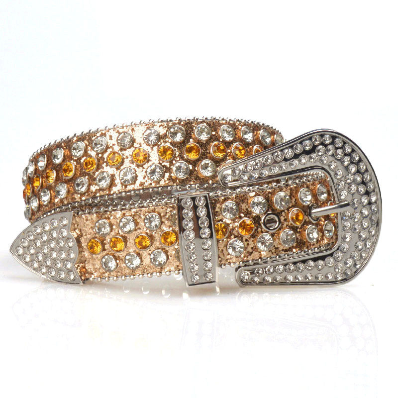 Ceinture pour femmes, boucle ardillon, strass, extension