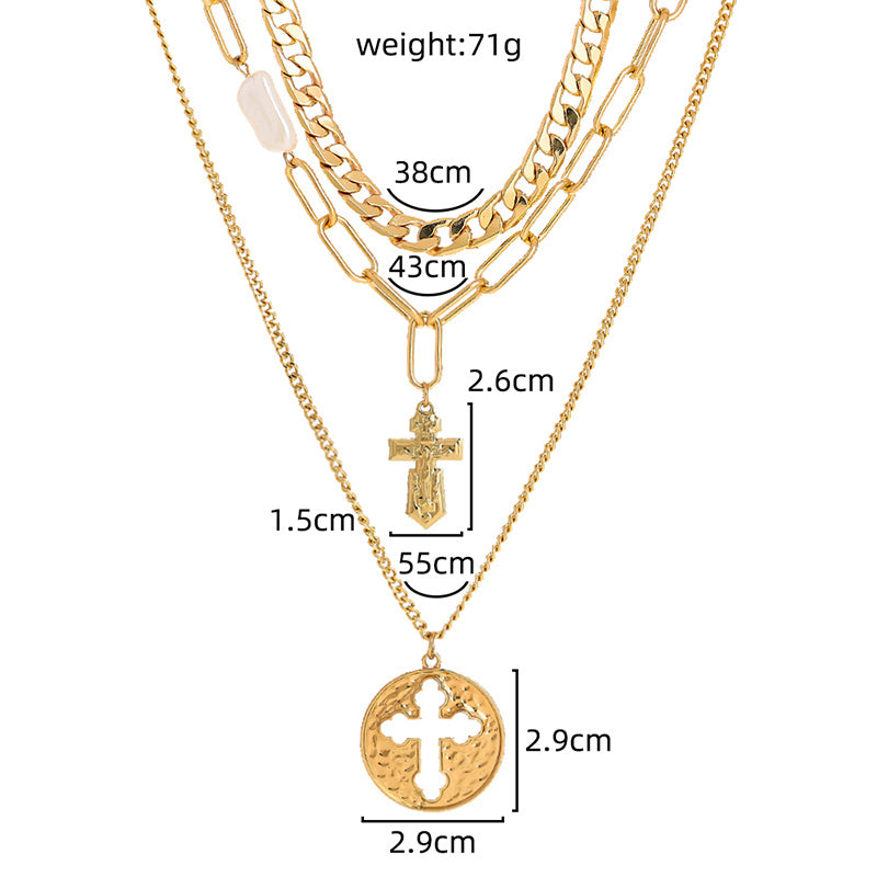 European and American lattice chain multi-element cross necklace can be detached and layered to wear creative design trendy necklace