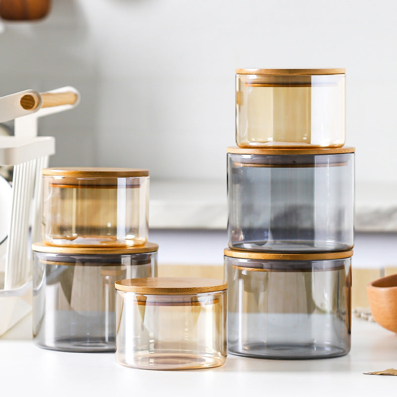 High Boron Straight Cylinder Tea Storage Jar With Wooden Lid