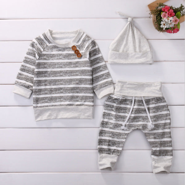 Striped Button Decoration Long-sleeved Children's Suit