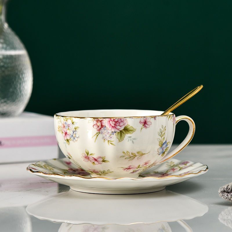 Ceramic Flower Tea Cup Coffee Suit Household Watchband Spoon