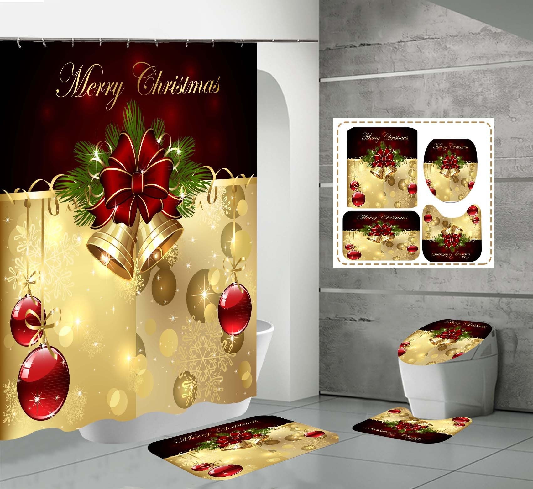 Printed Waterproof Polyester Bathroom Jingling Bell Partition Shower Curtain