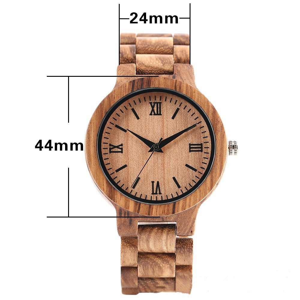 Montre à chiffres romains en bambou et bois massif, bracelet en bois