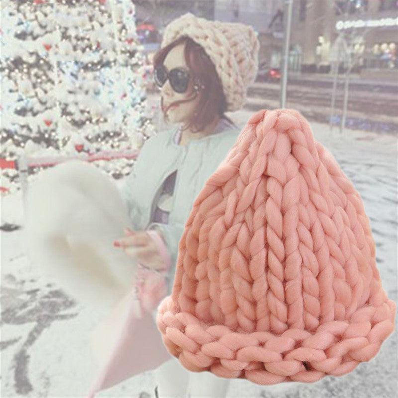 Solid Color Hemming Twist knit Pullover Hat Basin Hat