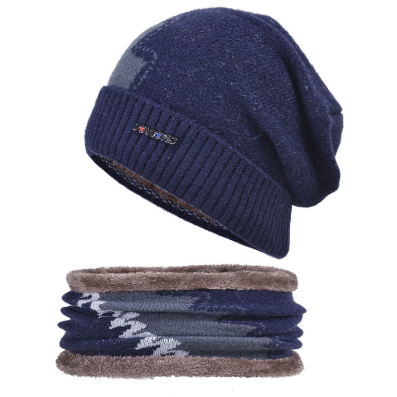 Knitted Hat Men's Plus Velvet Warm Hooded Cap Color Matching All-match