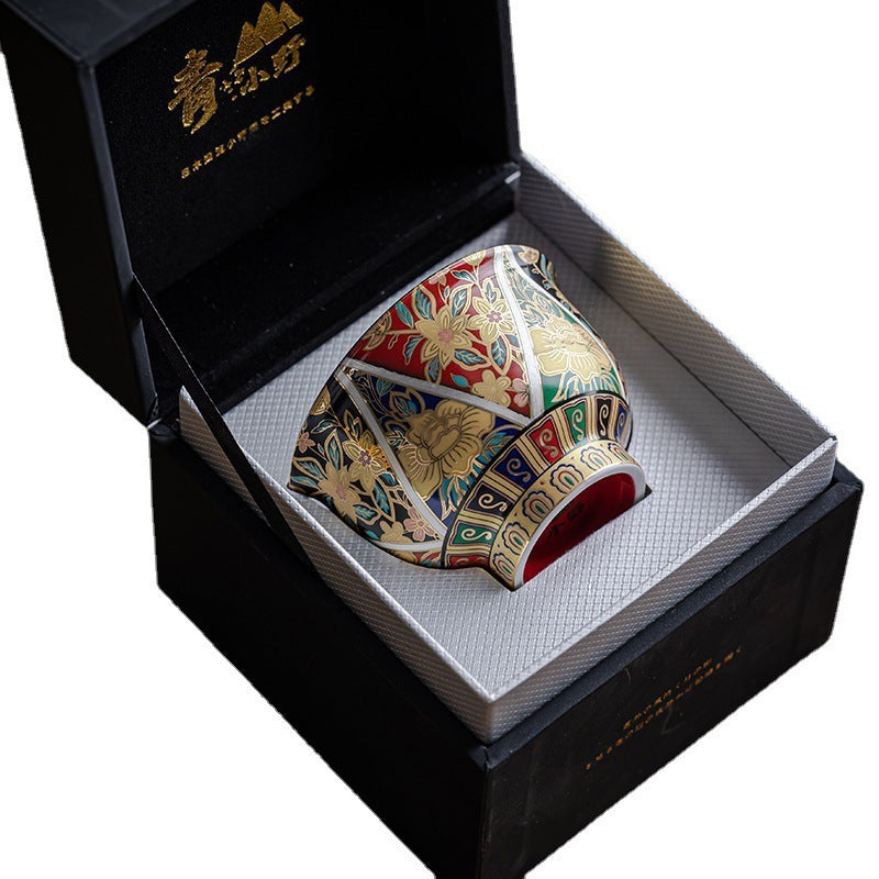 Enamel Color In Chinese Antique Style Gold And Silver Measure Master Cup Porcelain Kung Fu Tea Set Tea Cup