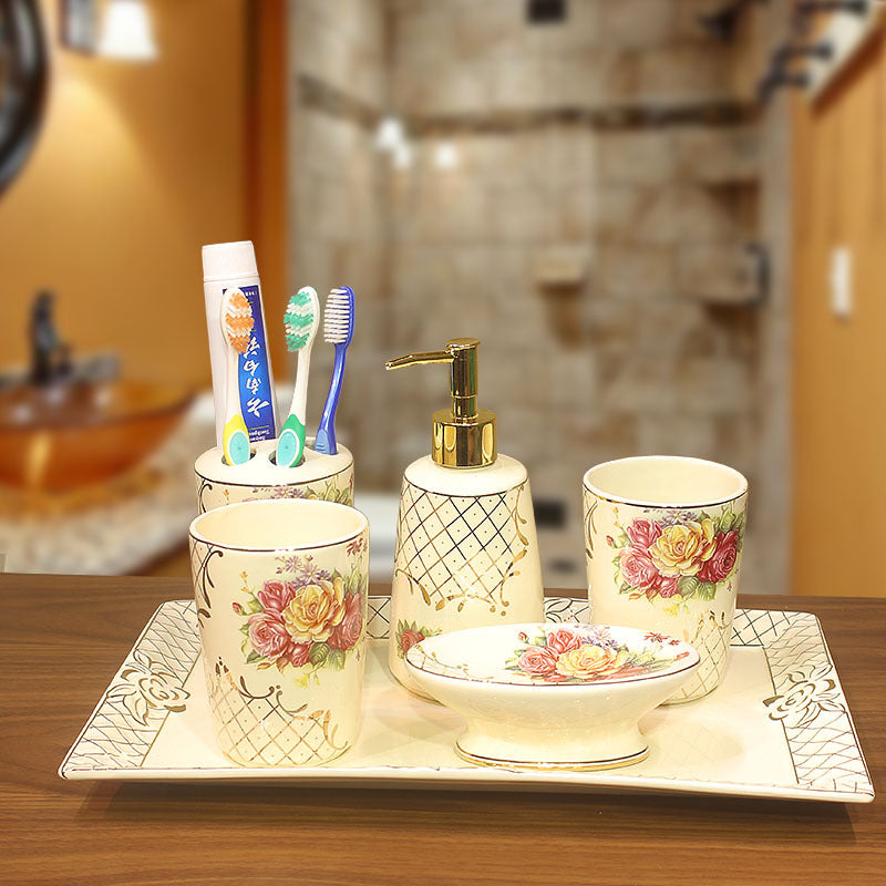 European Style Ceramic Toiletry Set With Tray
