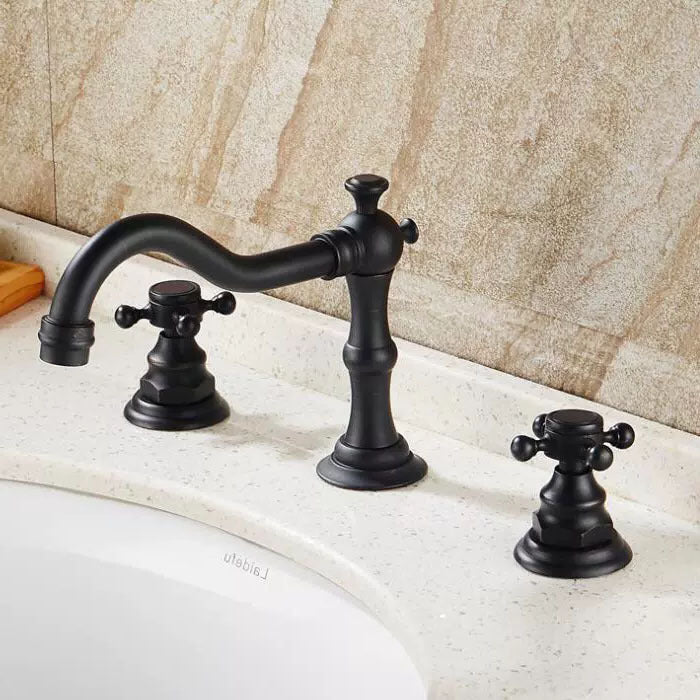 Retro Bathroom Double Handle Split Three-hole Faucet