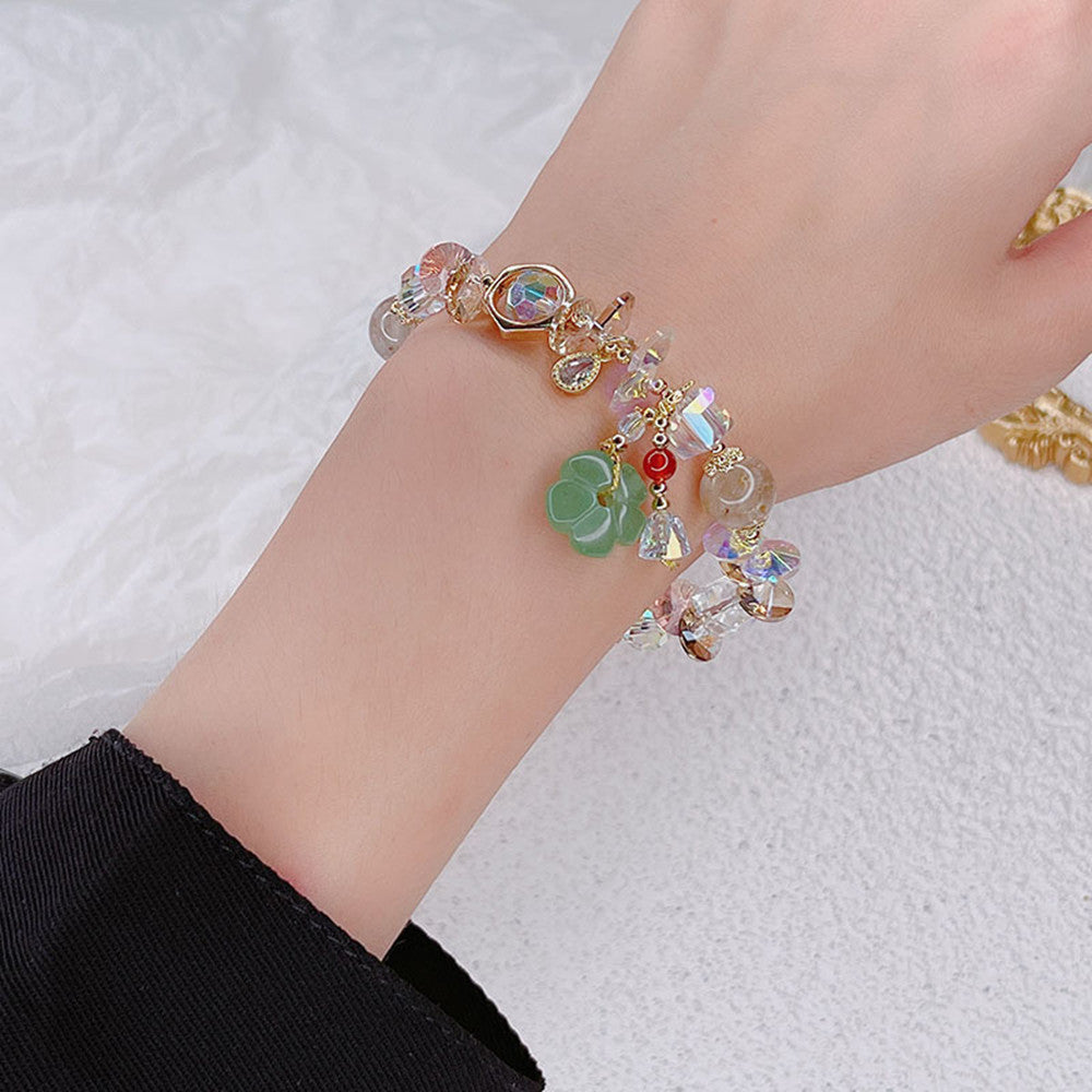 Colored Hair Crystal Bracelet Women's Retro Ethnic Green Aventurine