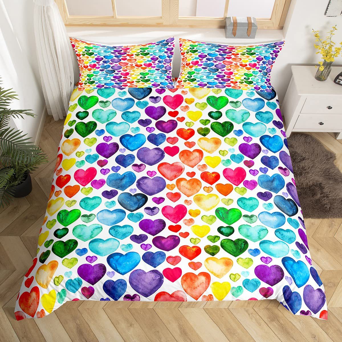 Simple Little Heart Quilt Cover Bedding Three-Piece Set