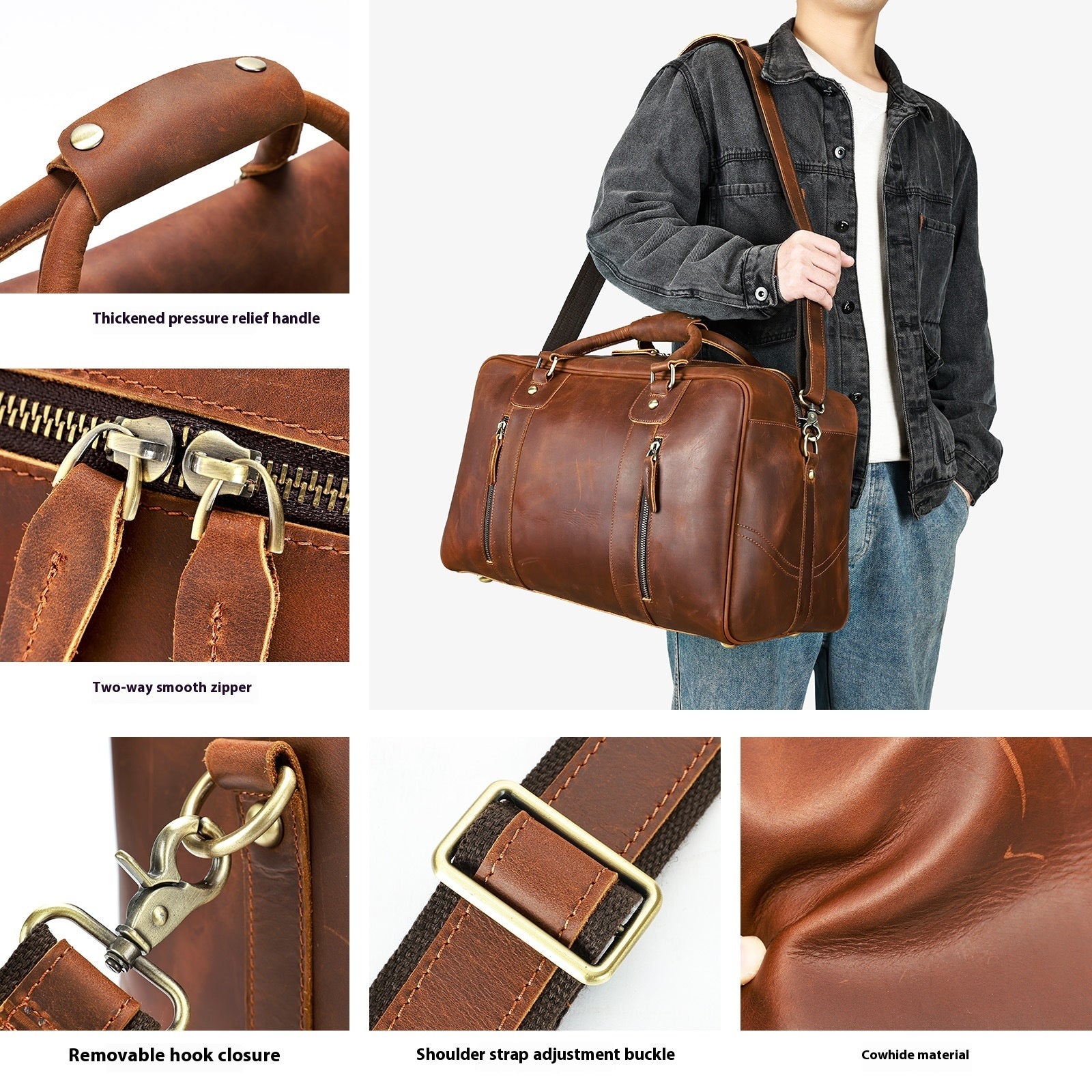 Sac de voyage rétro en cuir véritable pour hommes