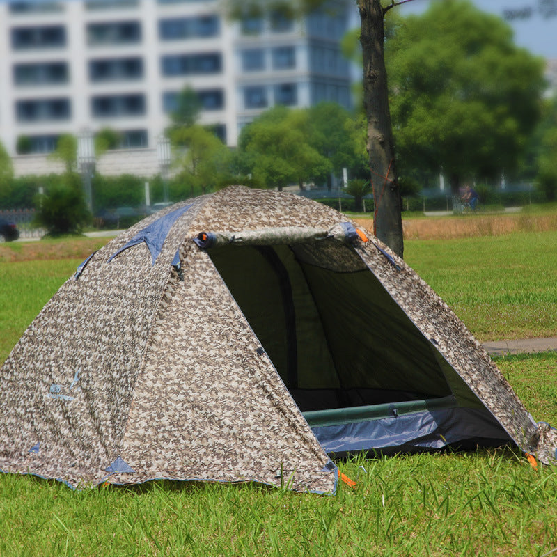 Double Layer Aluminum Pole Camping Windproof And Rainstorm Camouflage Tent