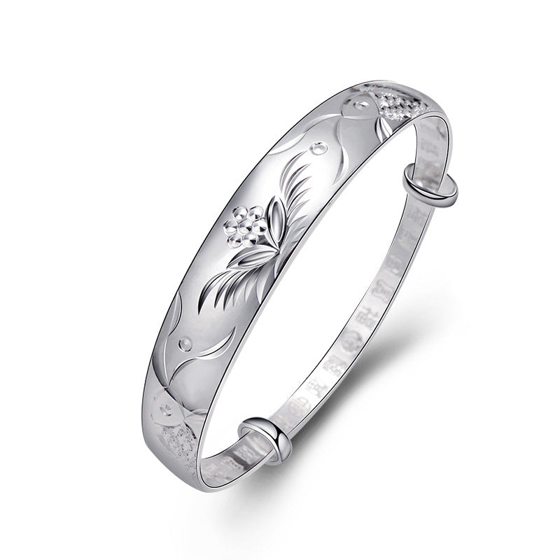 Women's Fashion Vintage Sterling Silver Flowering Double Fish Bracelet