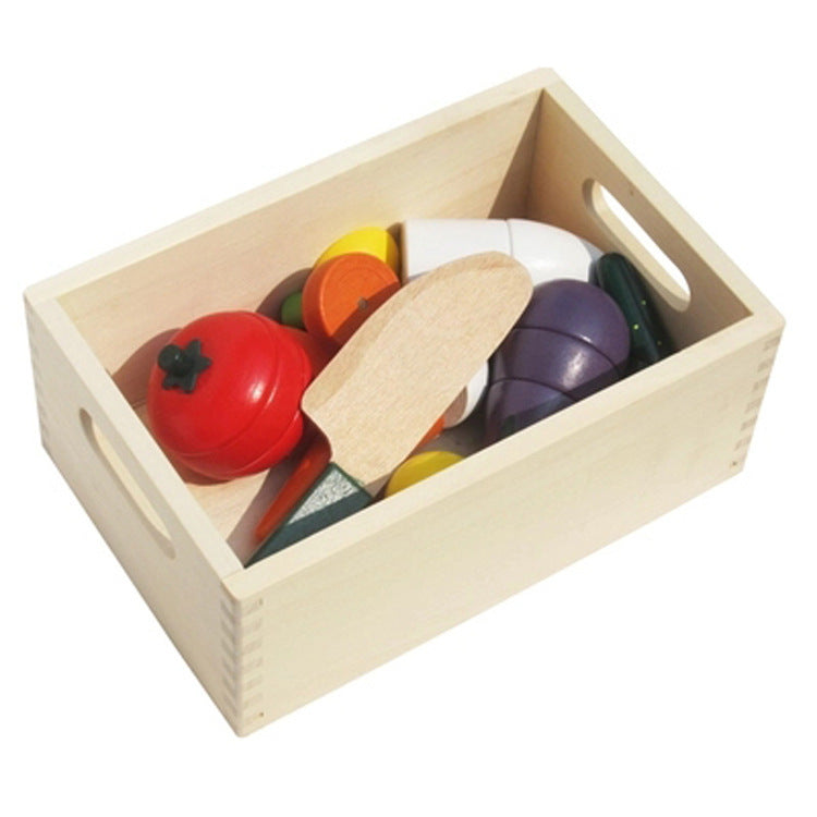 Children Play House Simulation Woody Wooden Wooden Box Magnetic Fruit And Vegetable Slicer Toy
