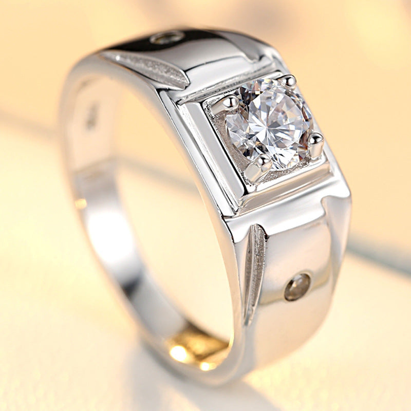 S925 Silver Men's Carat Diamond-studded Ring