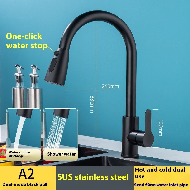 Black Rotatable Retractable Splash Proof Faucet