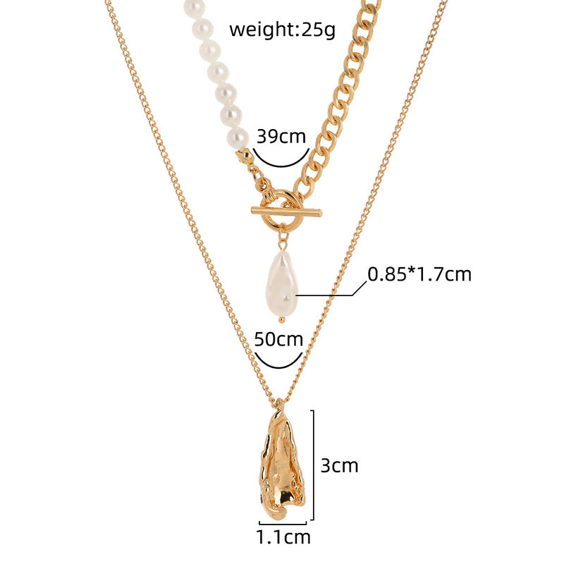 European and American foreign trade ins necklace OT buckle baroque pearl necklace splicing chain retro fashion clavicle chain female