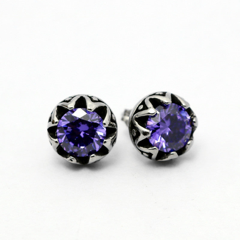 Stainless Steel Crown Stud Earrings Retro Titanium Steel Diamond Earrings Stud Earrings