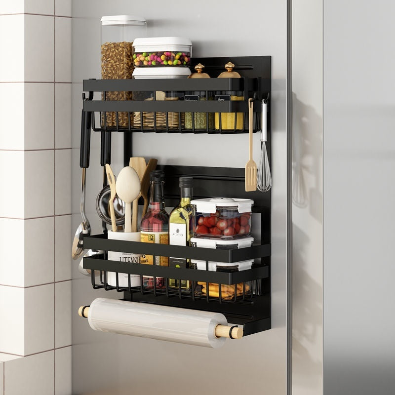 Refrigerator Shelf Side Storage Kitchen Magnetic Plastic Wrap Tissue Seasoning Side Multi-functional Punch Free Rack
