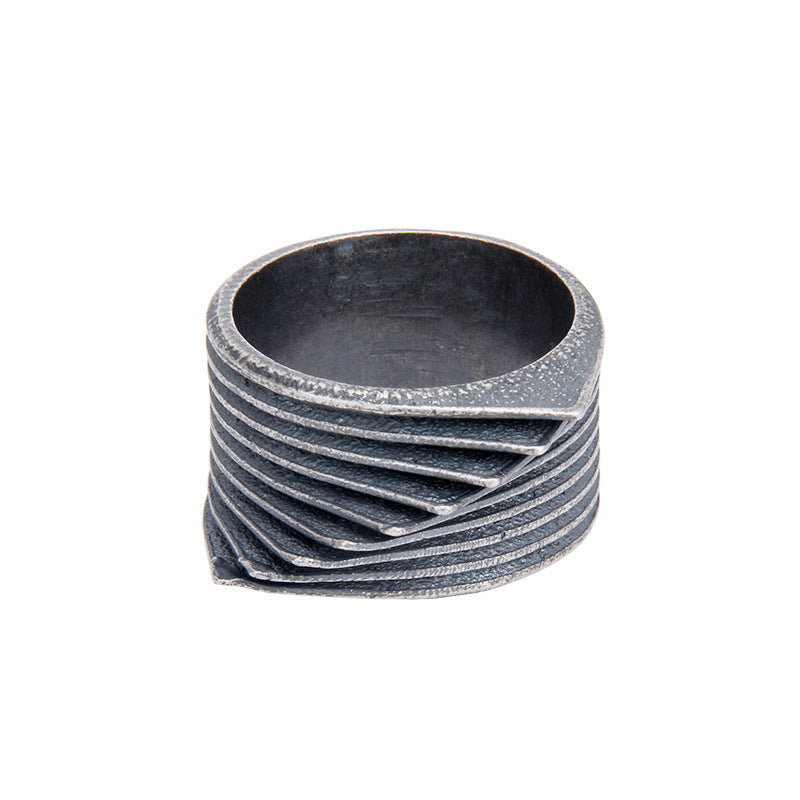 Bague rétro en argent sterling S925 à rayures irrégulières