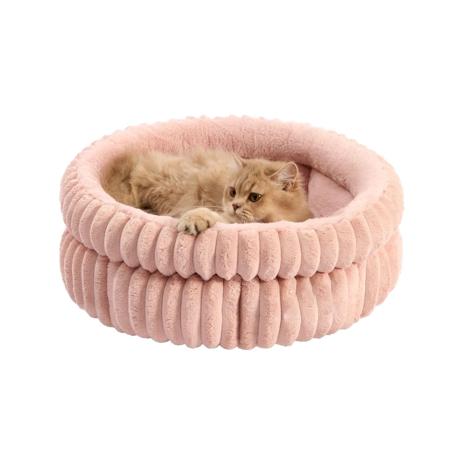 Lit pour chat, lit pour chaton, lits ronds lavables pour chats d'intérieur, lit pour animaux de compagnie en peluche super douce en fausse fourrure pour chiots et chatons avec fond antidérapant